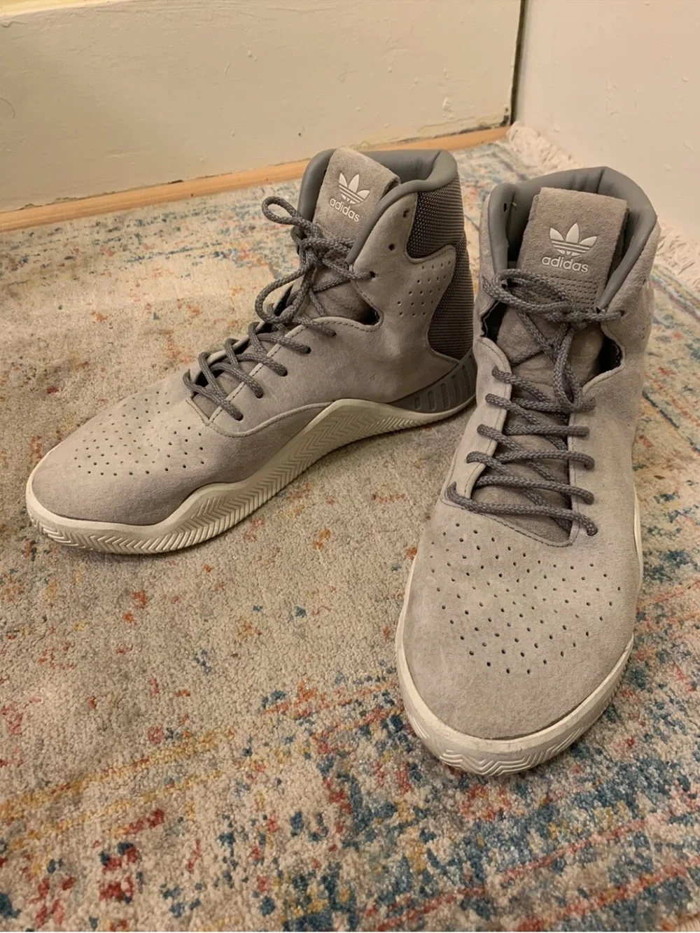 adidas Men's Light Gray Suede High-Top Sneakers